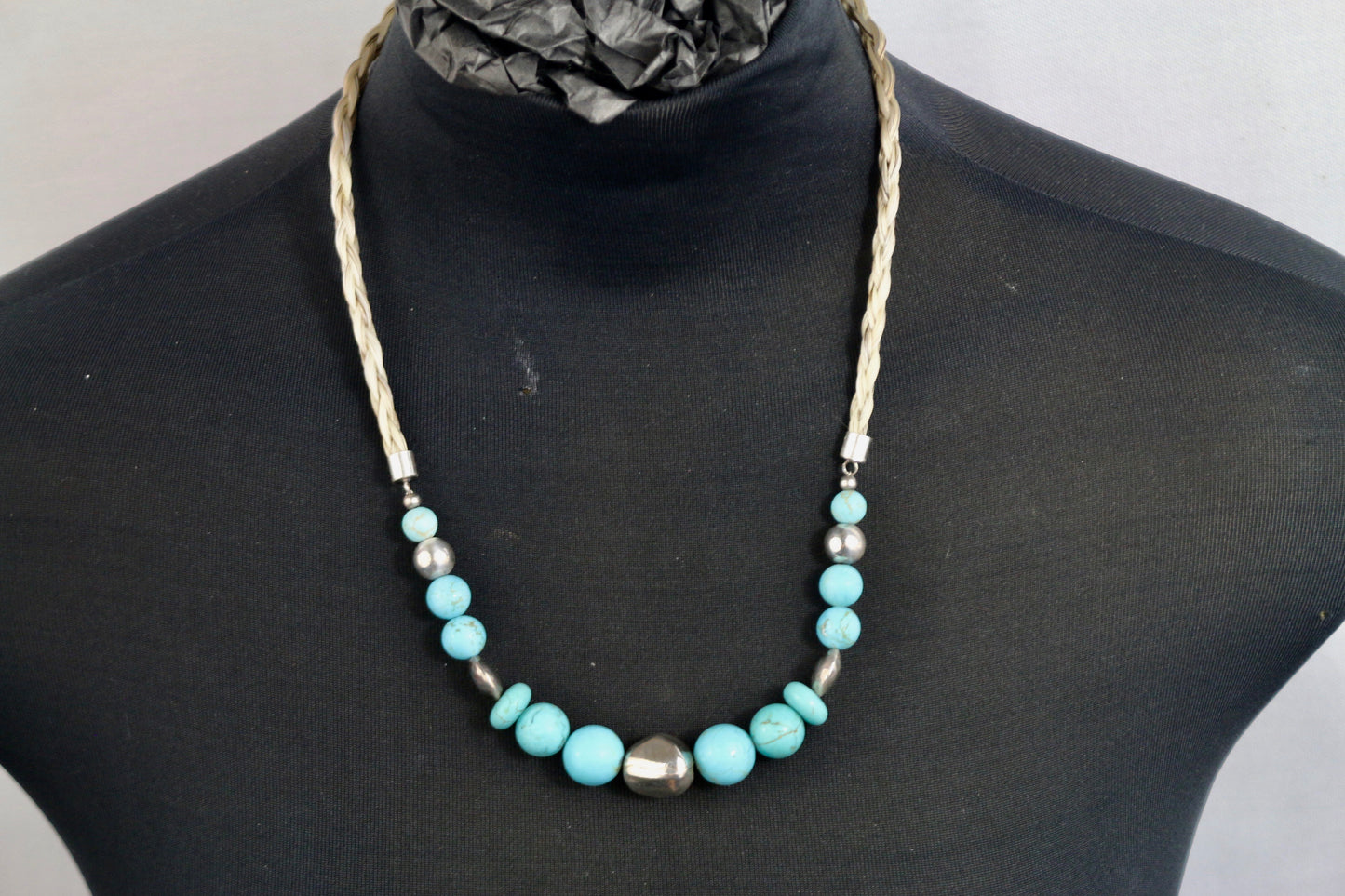 Necklace - Turquoise Beads/White Hair - Wanneroo Stockfeeders