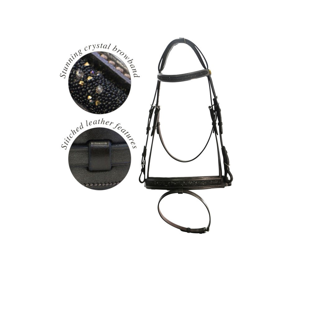 Black is Back Snaffle Bridle with Crystals - Wanneroo Stockfeeders