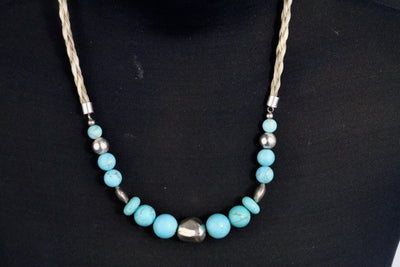 Necklace - Turquoise Beads/White Hair - Wanneroo Stockfeeders